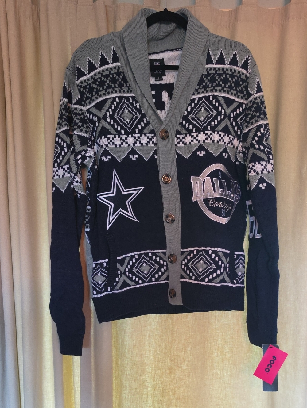 Dallas Cowboys Navy & Gray Shawl-Collar Cardigan Christmas Sweater Ugly Sweater